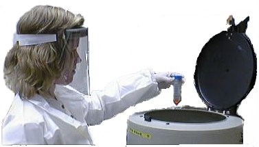 Face shield, gloves, and lab coat while working with centrifuge