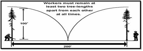 Showing Workers must remain at least two three-lengths apart.