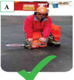 Figure A - Worker showing a Safe Starting Position on the Ground (a green check mark on the image is representing the correct position)
