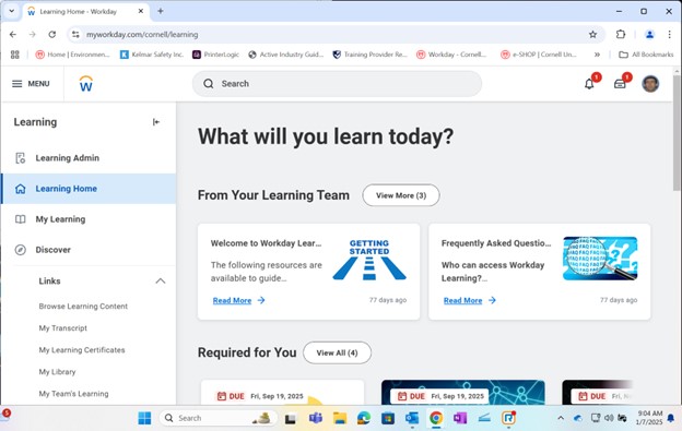 Workday Learning Home page